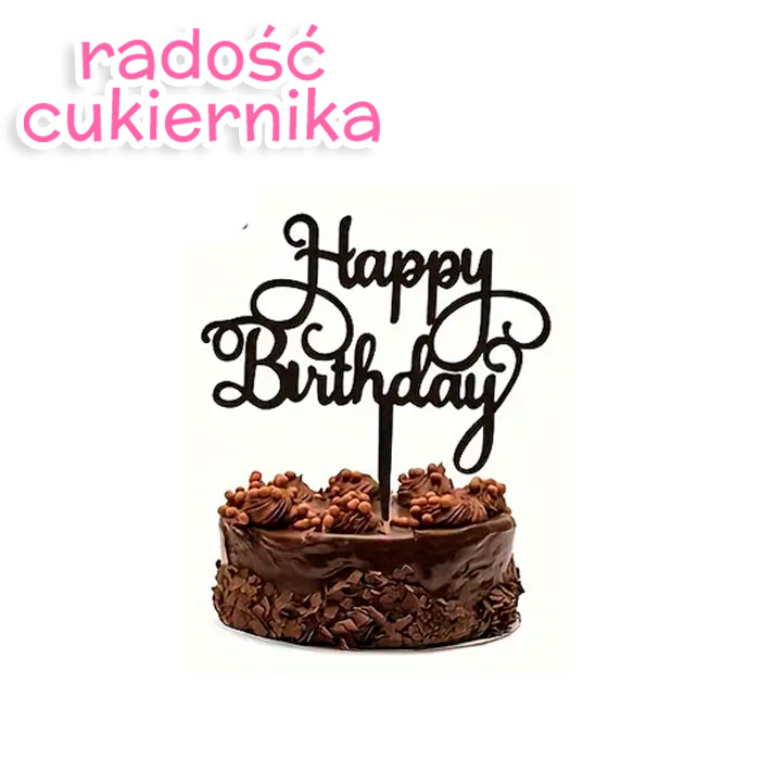 Topper "Happy Birthday" czarny, 11 cm 