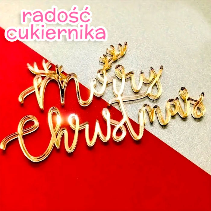 Topper "Merry Chrismas" złoty 