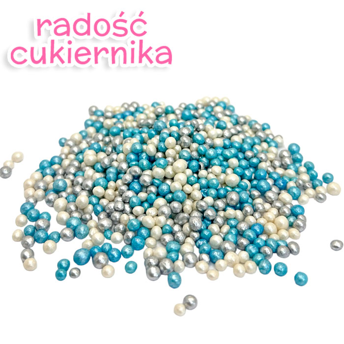 Posypka ryżowa w polewie cukrowej mix (biała-niebieska-srebrna) 5mm, 50 g 