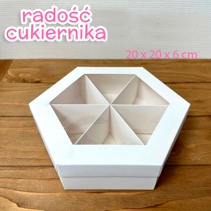 Pudełko na desery sześciokątne 20х20х6 cm, 6 sekcji 
