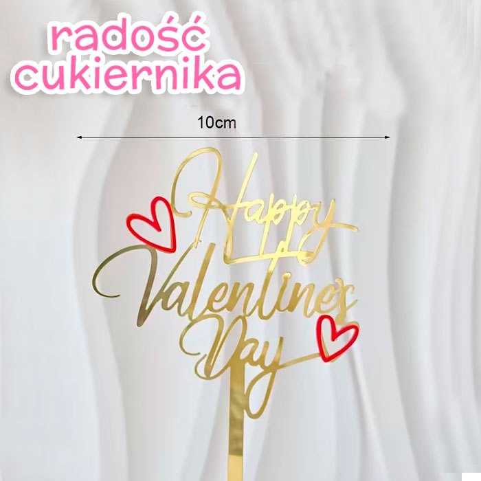 Topper Happy Valentines Day złoty 10 cm 