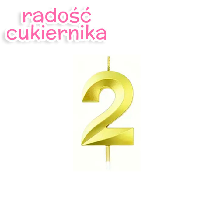 Świeczka tortowa numer 2, złota, 11,5 cm 