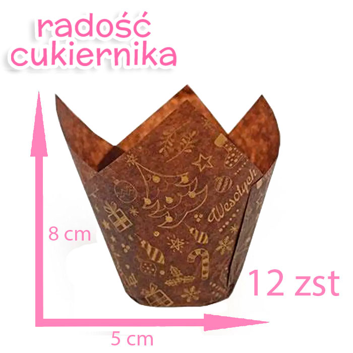 Muffiny tulipan brązowe Wesołych Świąt, 5х8 сm, 12 szt 