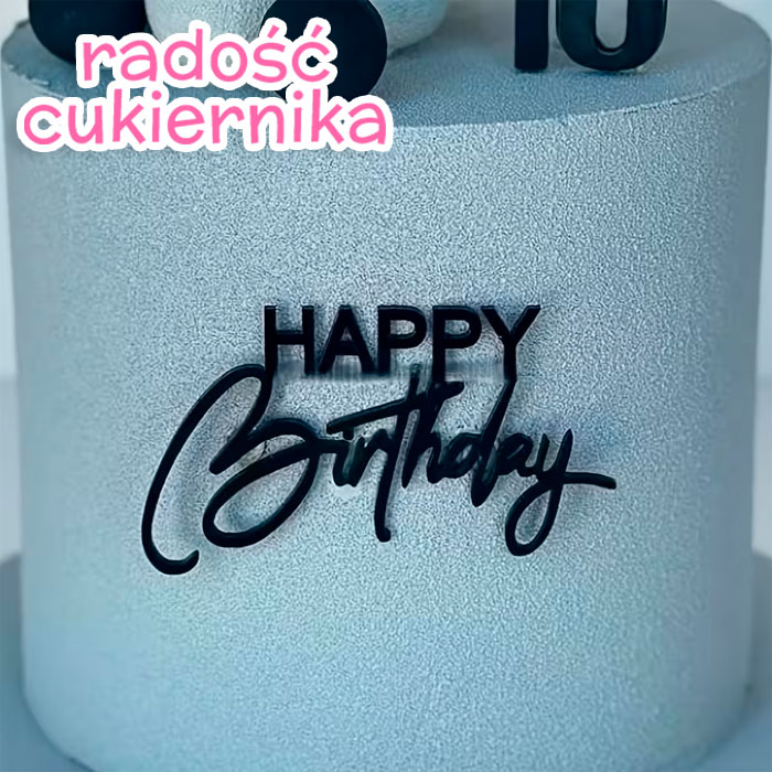 Topper Happy Birthday czarny, 5 x 9 cm 