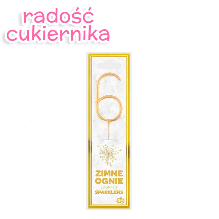 Zimne ognie Cyfra 6 złote 17cm  