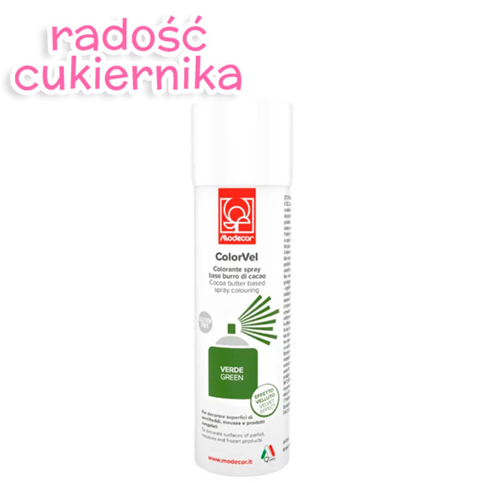 Zielony barwnik spożywczy w sprayu o strukturze zamszu Modecor 250 g