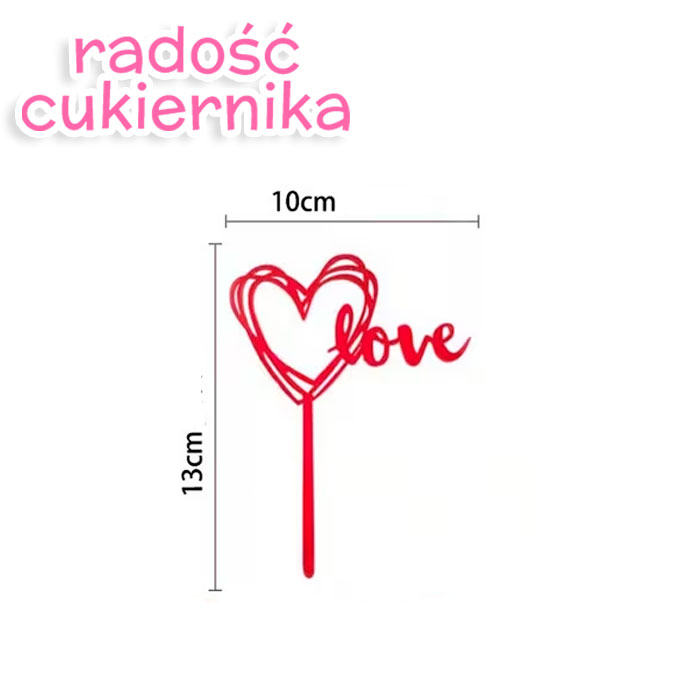 Topper Love czerwony 13 cm 