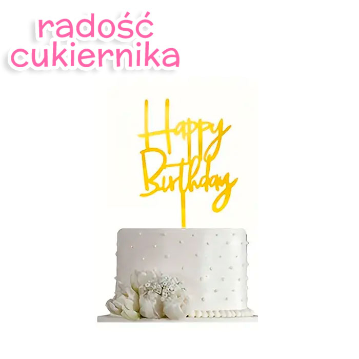 Topper "Happy Birthday" złoty, 10,5x12 cm 
