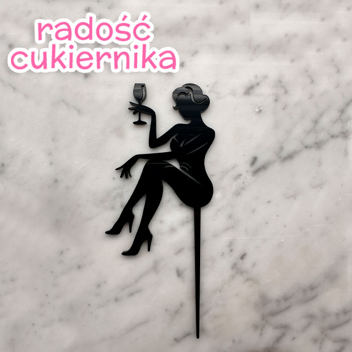 Topper "Dziewczyna z kieliszkiem”, czarny, 17,5 cm 