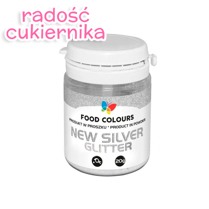 Barwnik spożywczy do dekoracji srebrny New Silver Glitter 20 g, Food Colours
