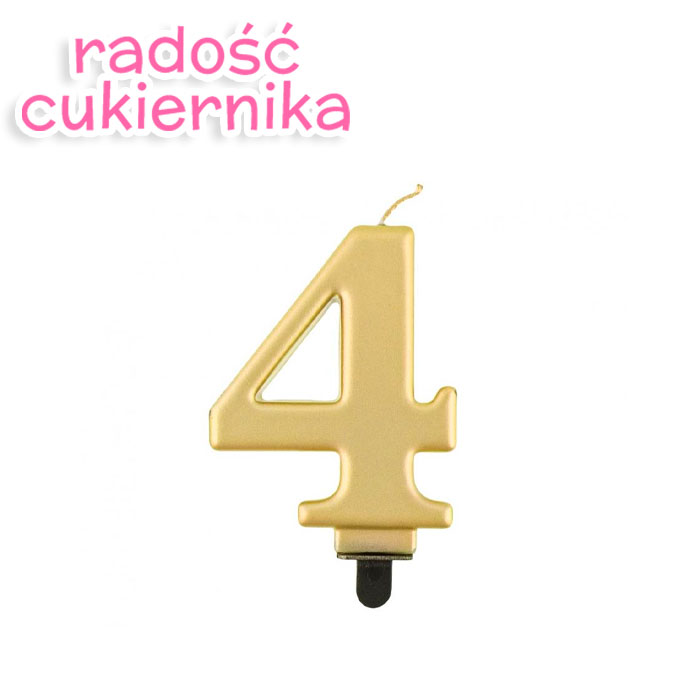 Świeczka cyferka 4, metalik złota, 8 cm 
