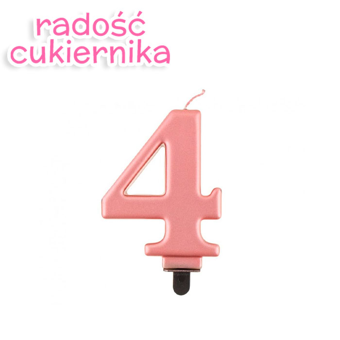 Świeczka cyferka 4, metalik różowa, 8 cm 