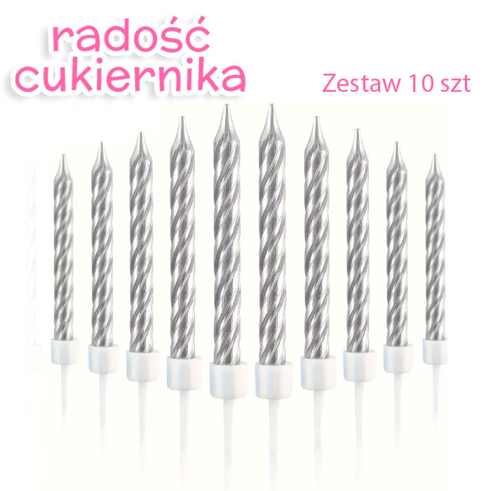 Zestaw świec 7 cm, srebrne, 10 szt. 