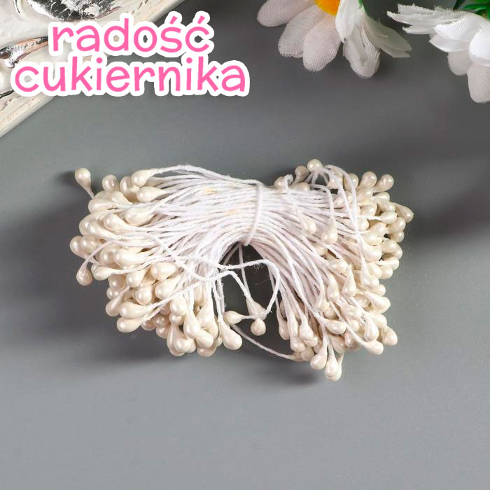 Pręciki do kwiatów "Białe Krople" (zestaw 130 szt.) długość 6 cm 