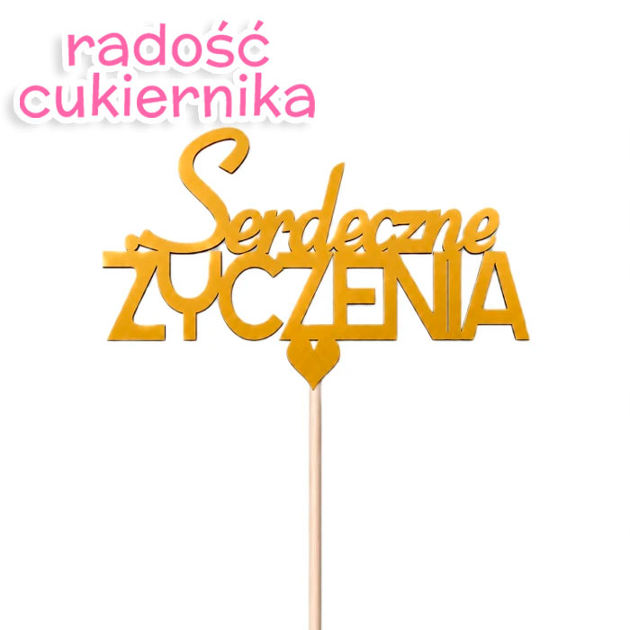 Topper Serdeczne Życzenia 10 x 6 cm 