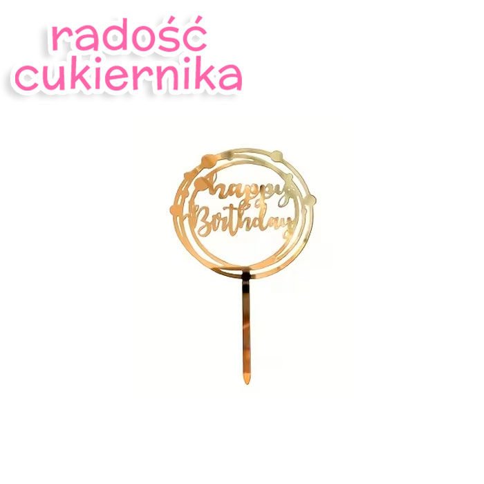 Topper złoty Happy Birthday 16 cm 