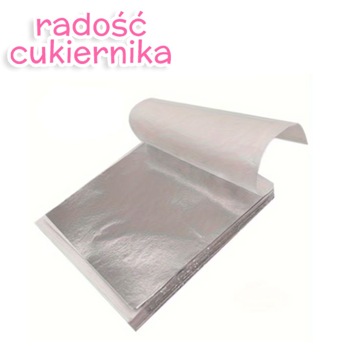 Srebro do dekoracji deserów 8 × 7,5 cm, 100 listków (dekoracja zdejmowalna)