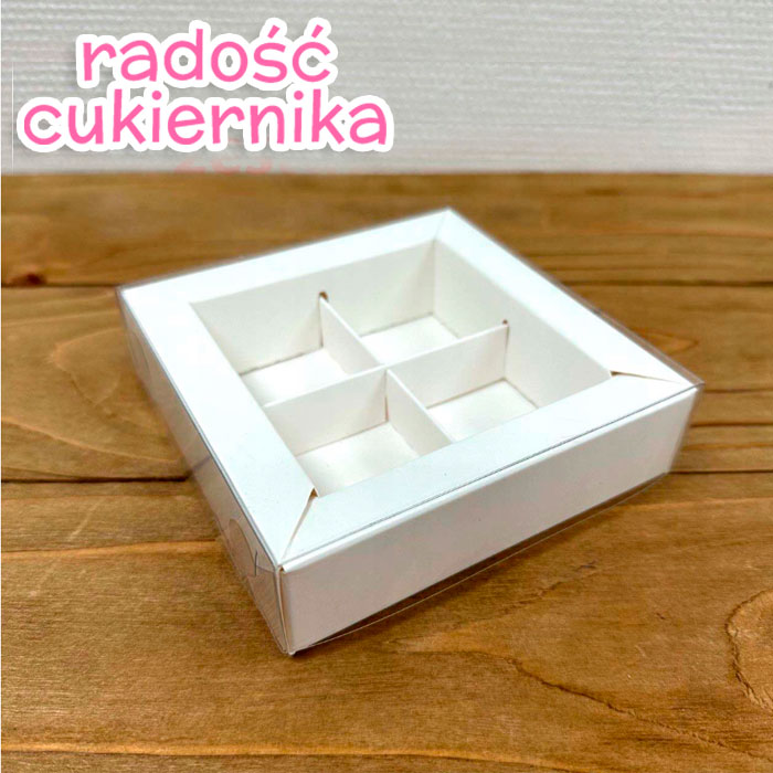 Pudełko na cukierki, 4 komórek, białe 11,5х11,5х3 cm  