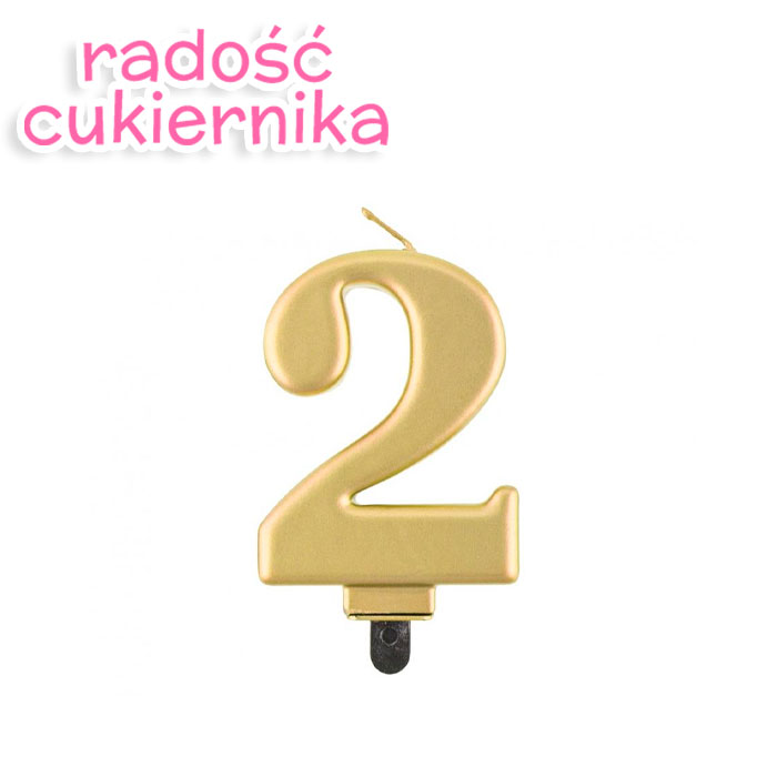 Świeczka cyferka 2, metalik złota, 8 cm 