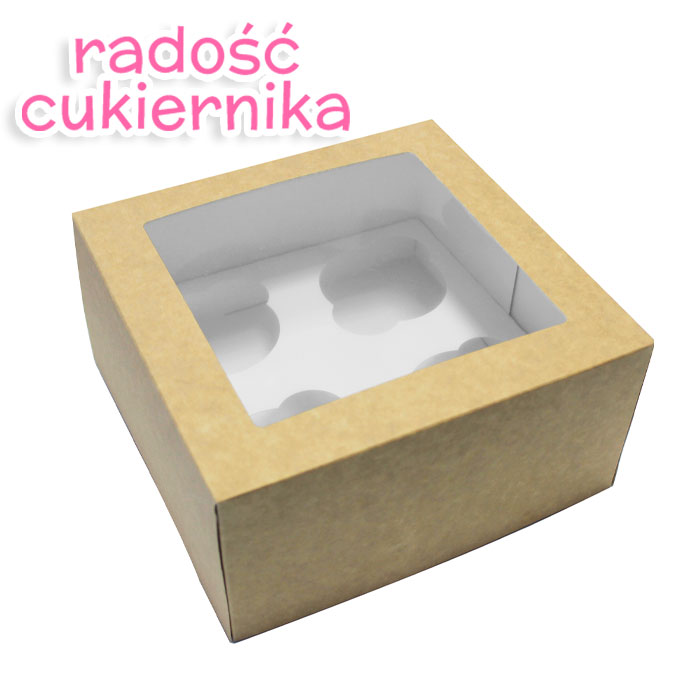 Pudełko na 4 muffinki kraft z okienkiem, 18х18х9 cm 