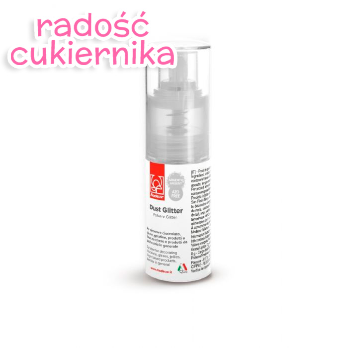 Barwnik spożywczy srebrny Silver Shimmering, puder suchy spray, Modecor  10 g