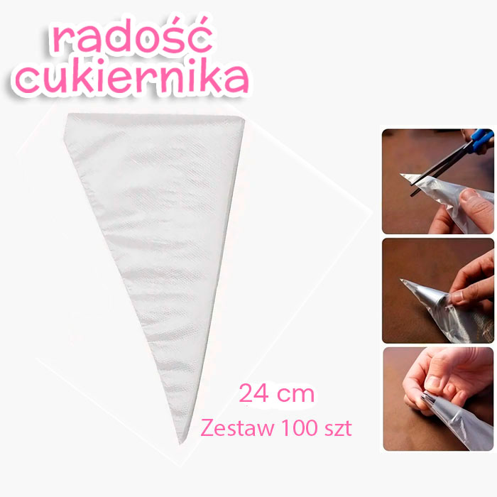 Zestaw jednorazowych rękawów cukierniczych (bez wzoru) 24 cm, 100 szt. 