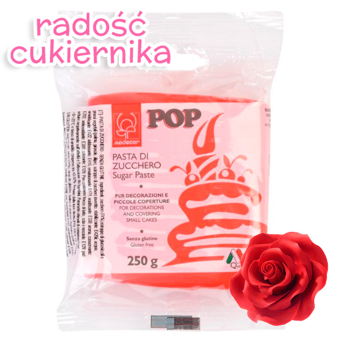 Masa cukrowa lukier plastyczny czerwony Modecor pop, 250 g 