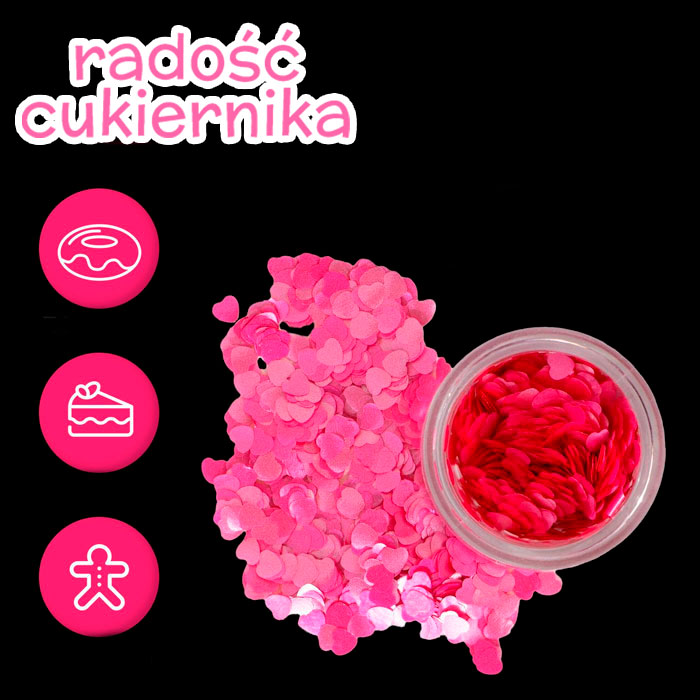 Brokat figurowy „Serca”, różowy, 0,5 g