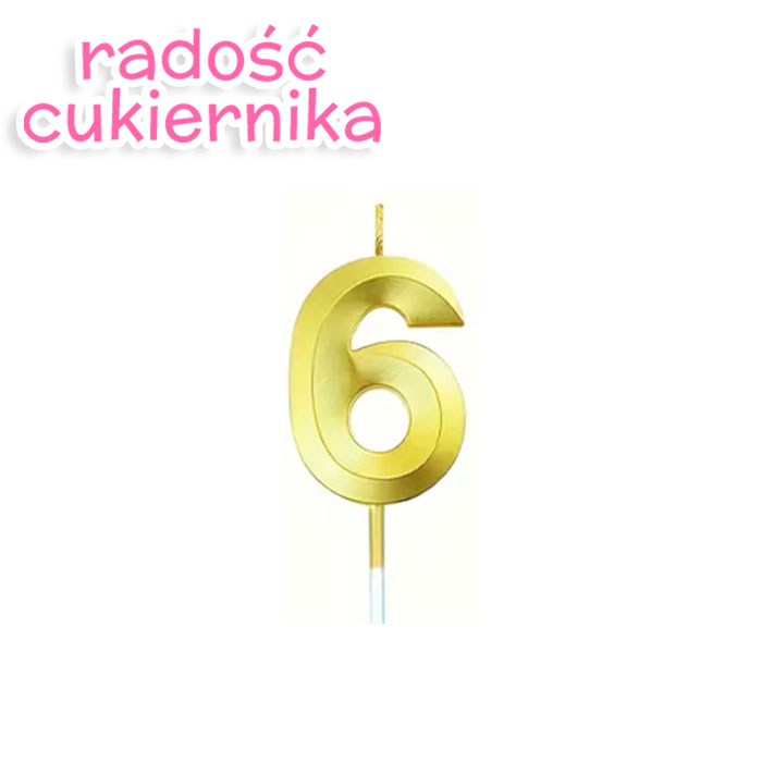 Świeczka tortowa numer 6, złota, 11,5 cm 