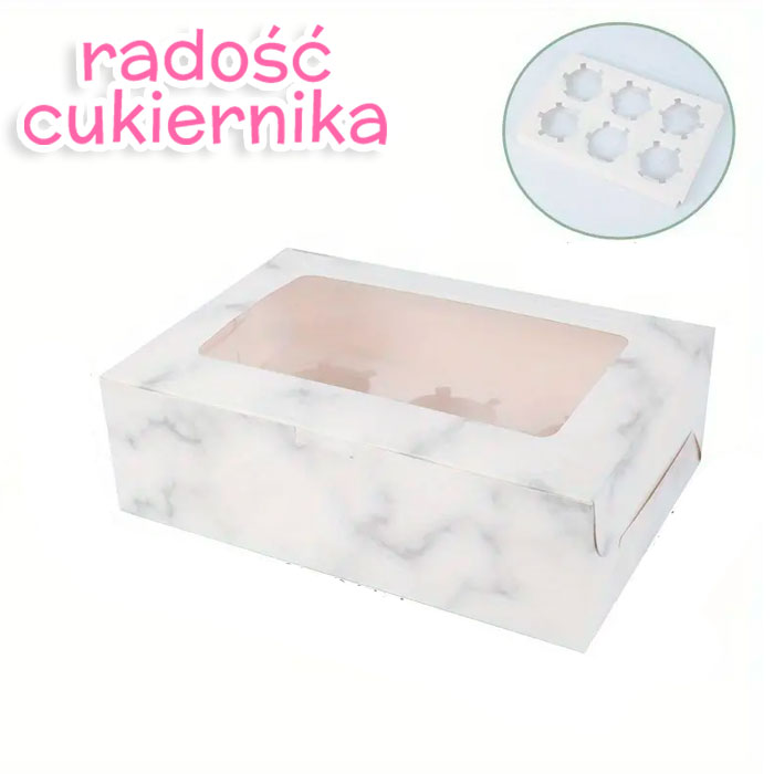 Pudełko na 6 muffinki z okienkiem, marmur, 24х16х7,5 cm 