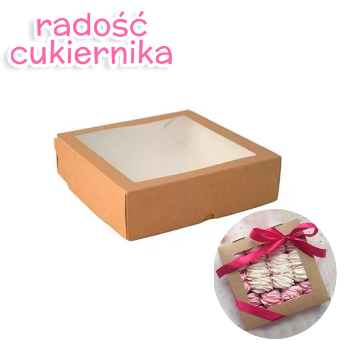 Pudełko kraft z okienkiem, 20x20x5,5 cm 