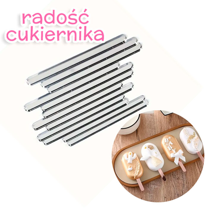Zestaw patyczków plastikowych do deserów srebrny 11,40x1,0 cm, 10 sztuk 