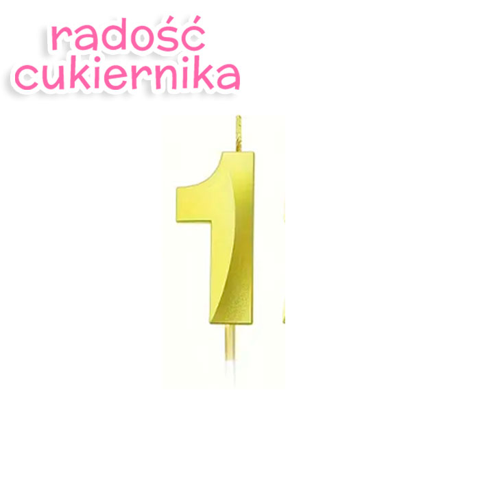 Świeczka tortowa numer 1, złota, 11,5 cm 