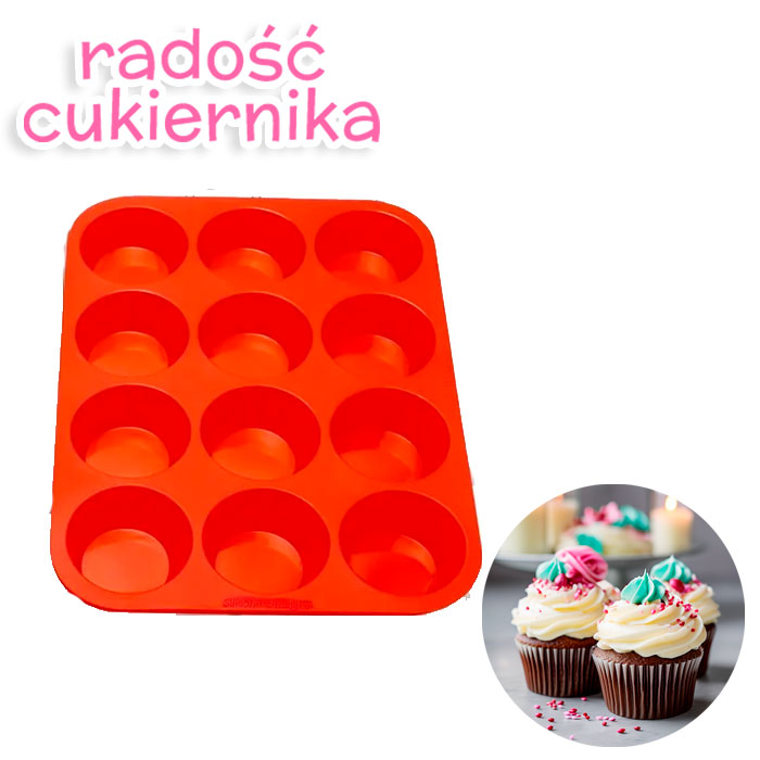 Forma silikonowa do muffinek i babeczek, 12 komórek