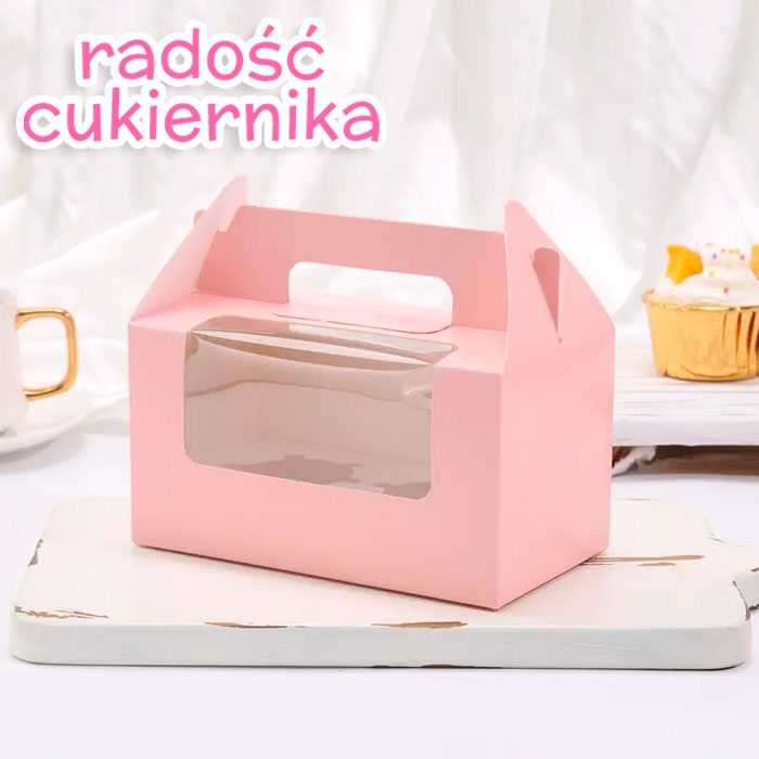 Pudełko na 2 muffinki z okienkiem różowe 16,5 х 9,2 х 8,7 cm 