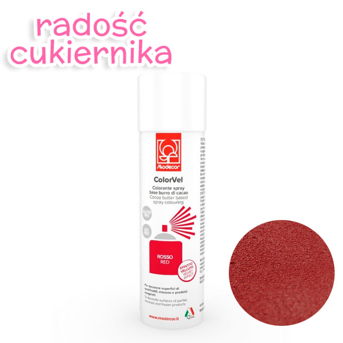 Czerwony barwnik w sprayu o strukturze zamszu Modecor Gluten Free 250 g