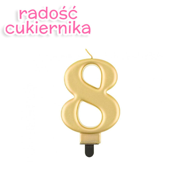 Świeczka cyferka 8, metalik złota, 8 cm 