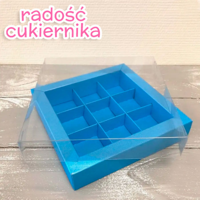 Pudełko na cukierki, 9 komórek, niebieskie 15,5х15,5х3 cm  