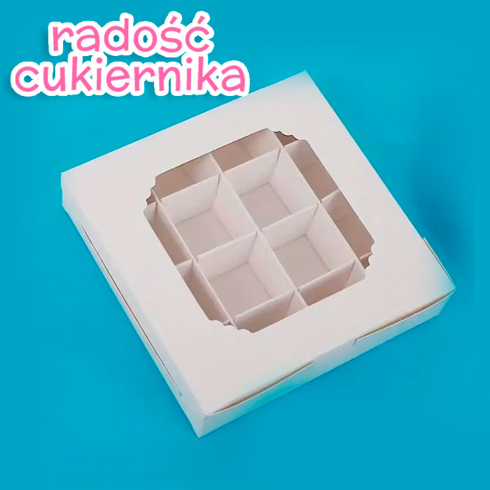 Pudełko na pralinki z 12 przegródkami, białe, 15×15×3,5 cm 