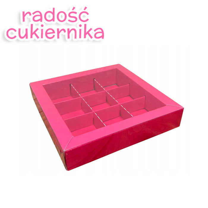 Pudełko na cukierki, 9 komórek, różowe 15,5х15,5х3 cm  