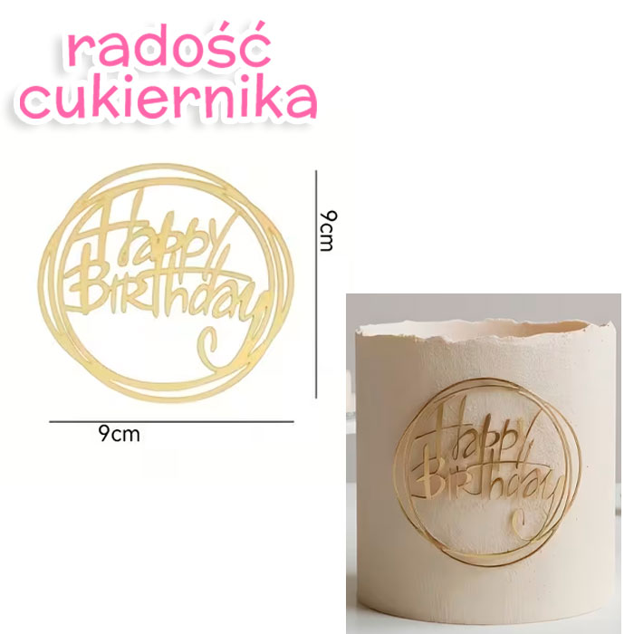 Topper Happy Birthday złoty d-9 cm 