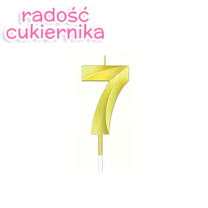 Świeczka tortowa numer 7, złota, 11,5 cm 