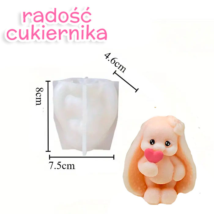 Forma silikonowa 3D Zajączek z sercem, 8 cm 
