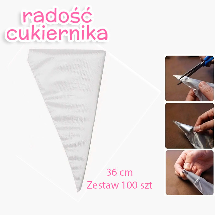 Zestaw jednorazowych rękawów cukierniczych (bez wzoru) 36 cm, 100 szt. 