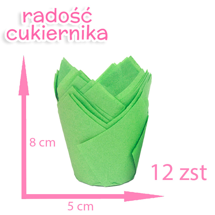 Papilotki do muffinek zielony tulipan, 5х8 сm, 12 szt 