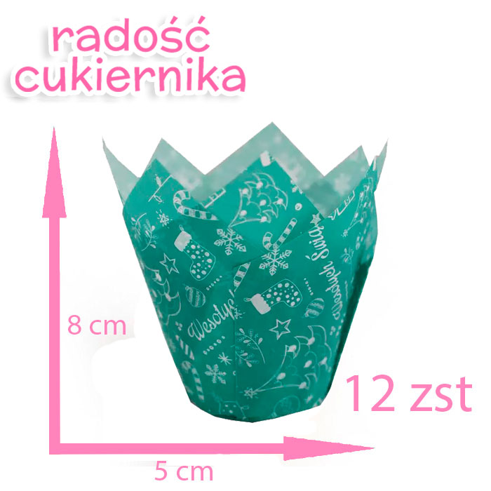 Muffiny tulipan zielone Wesołych Świąt, 5х8 сm, 12 szt 