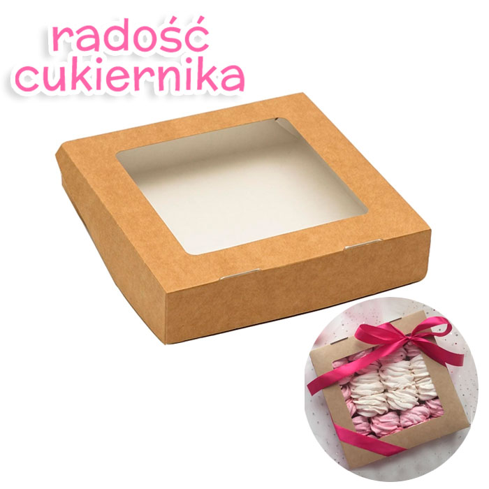 Pudełko kraft z okienkiem, 20x20x4 cm 