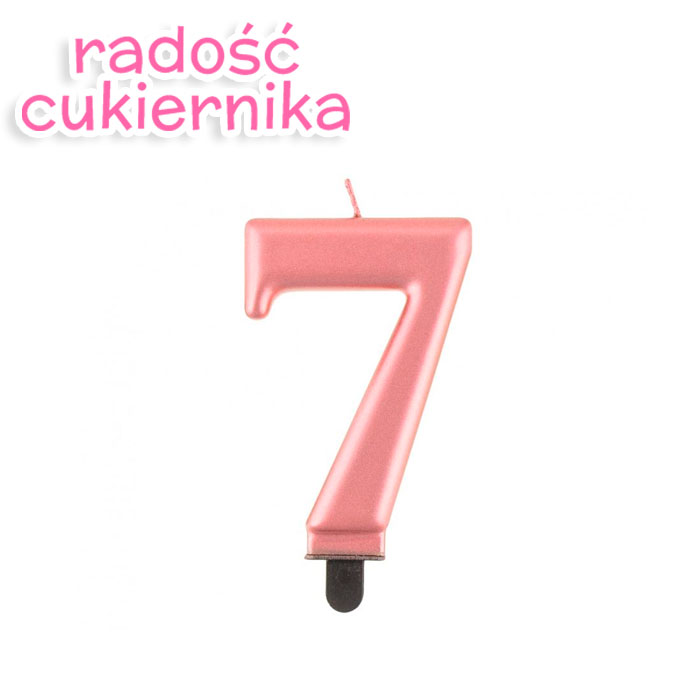 Świeczka cyferka 7, metalik różowa, 8 cm 