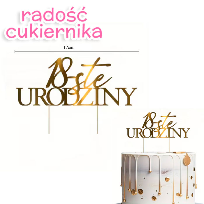 Topper 18 Urodziny złoty 17 cm 