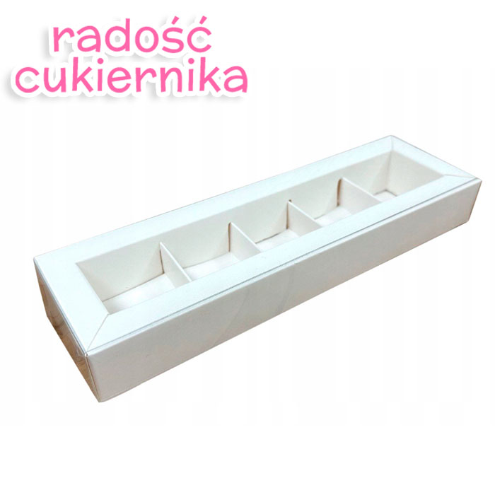 Pudełko na cukierki, makaroniki, 5 komórek, białe 23,5х7х3 cm  